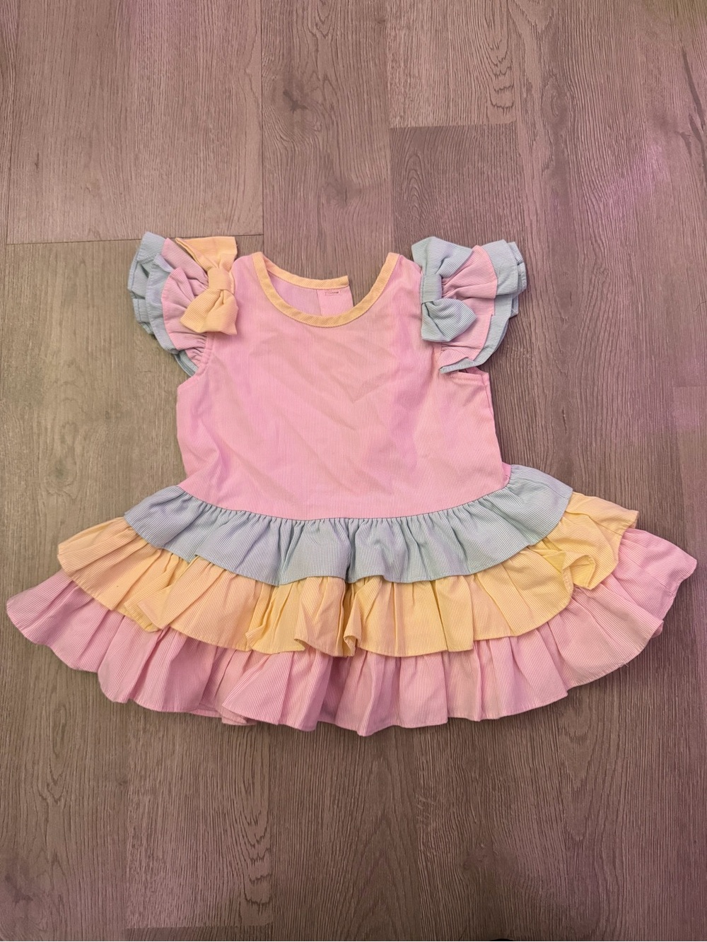 Vintage Pastel Ruffle Dress - Pink, Yellow & Light Blue